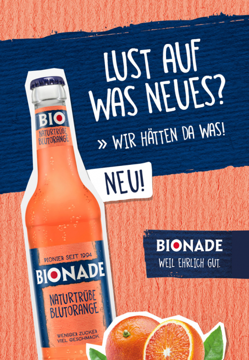 Aufmerksamkeitsstarke Neuproduktkampagne für BIONADE Naturtrübe Blutorange